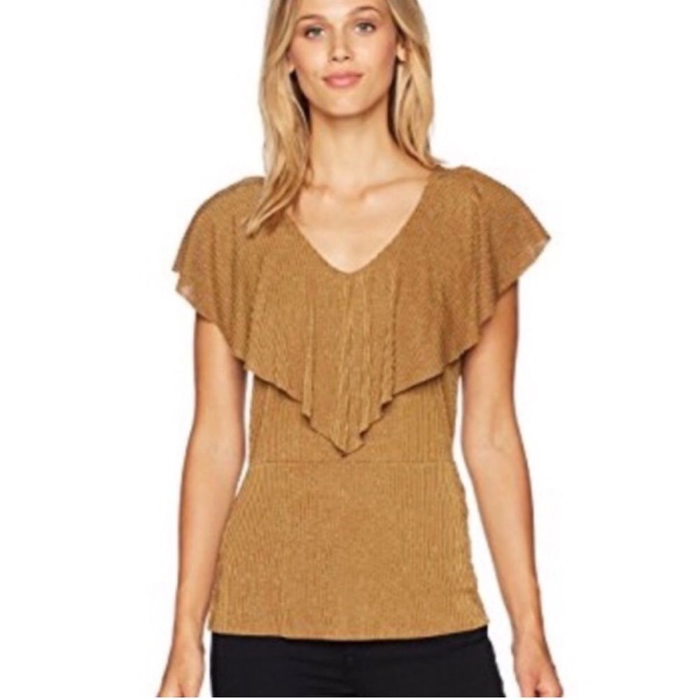 Adrianna Papell Gold Metallic Blouse Size Small